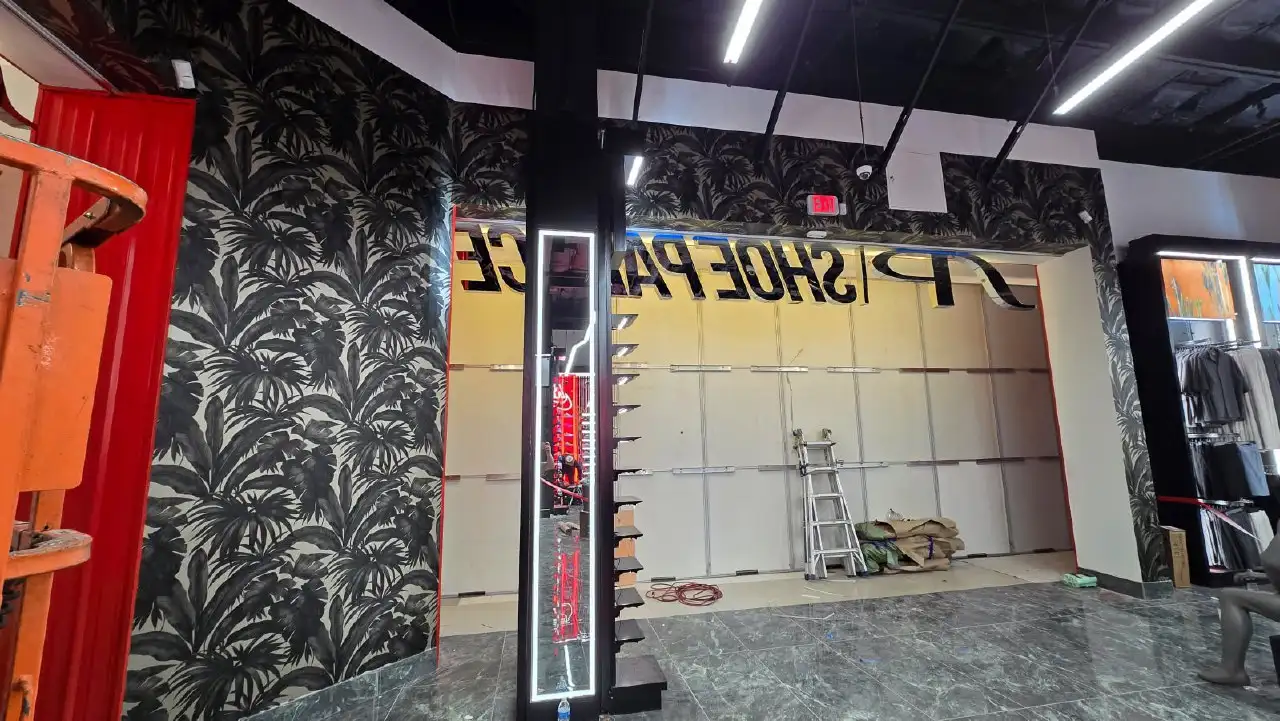 Commercial wallpaper installation in Indianapolis office lobby