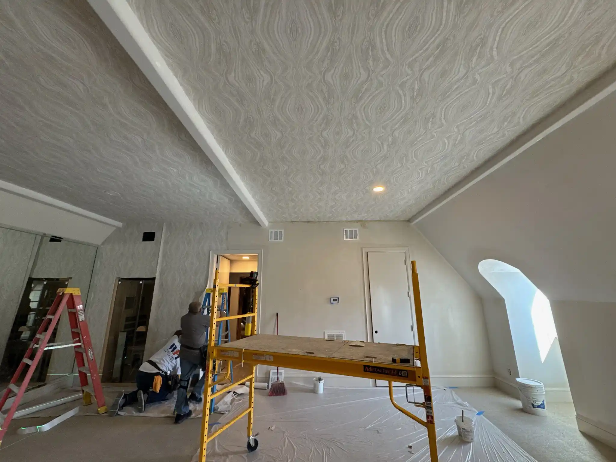 Historic home plaster wall preparation for wallpaper in Indianapolis